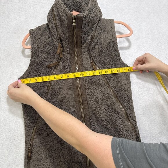 Kuhl Vest Womens Medium Sherpa Fleece Full Zip Hooded Silver Oak Embroidered - Picture 10 of 15